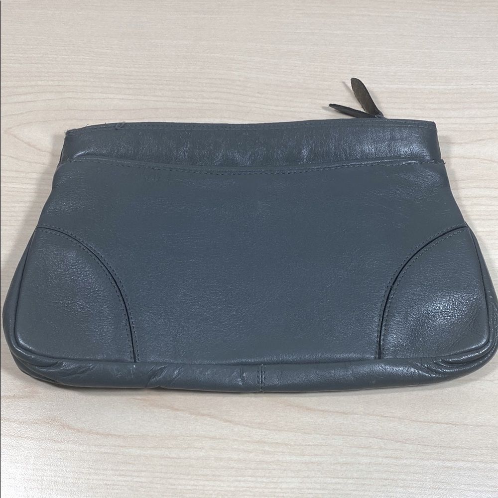 Vintage Slate Grey Leather Clutch Purse